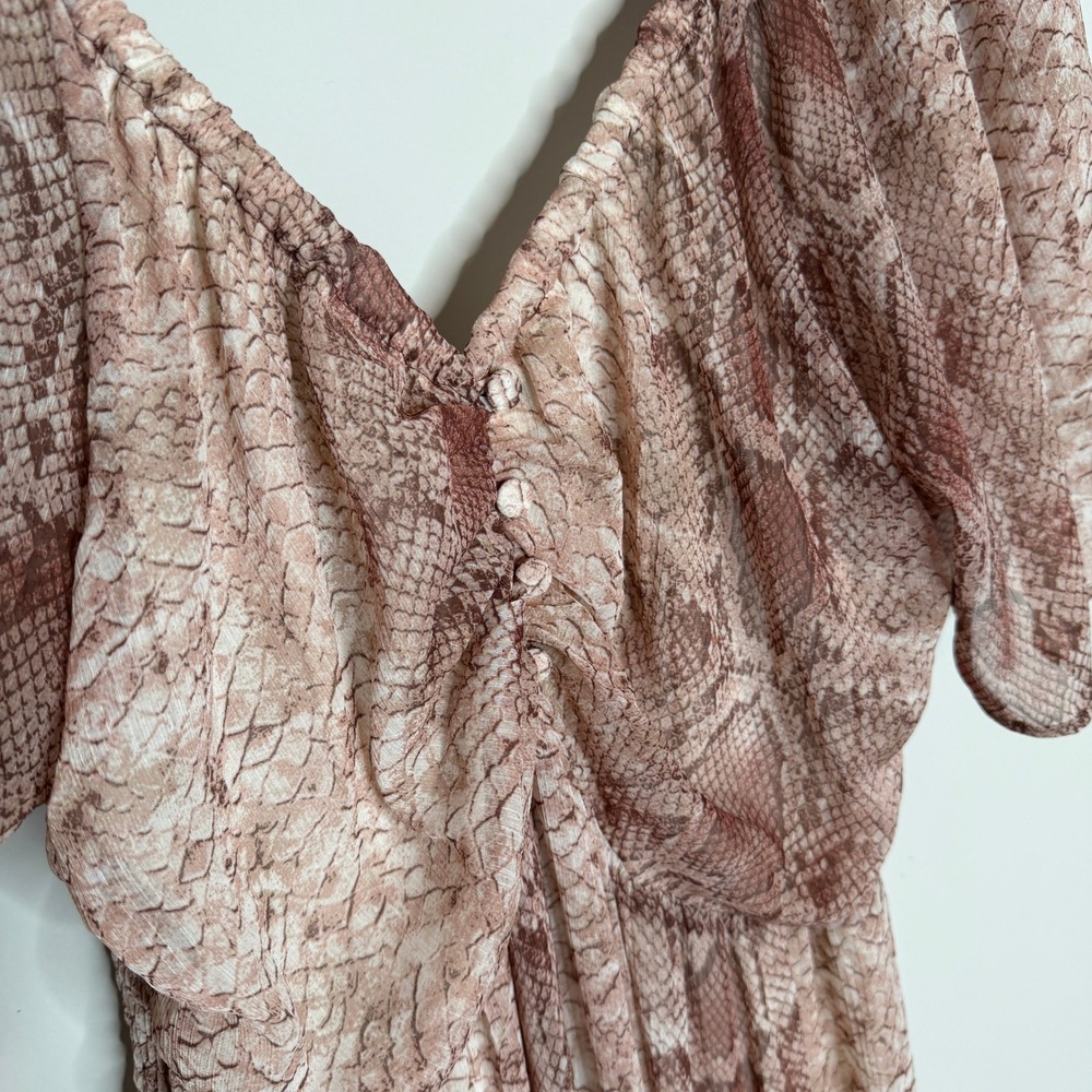 Anthropologie Snake Print Tiered Maxi Dress Flutter Sleeve V Neck Size Large NWT - Picture 12 of 16